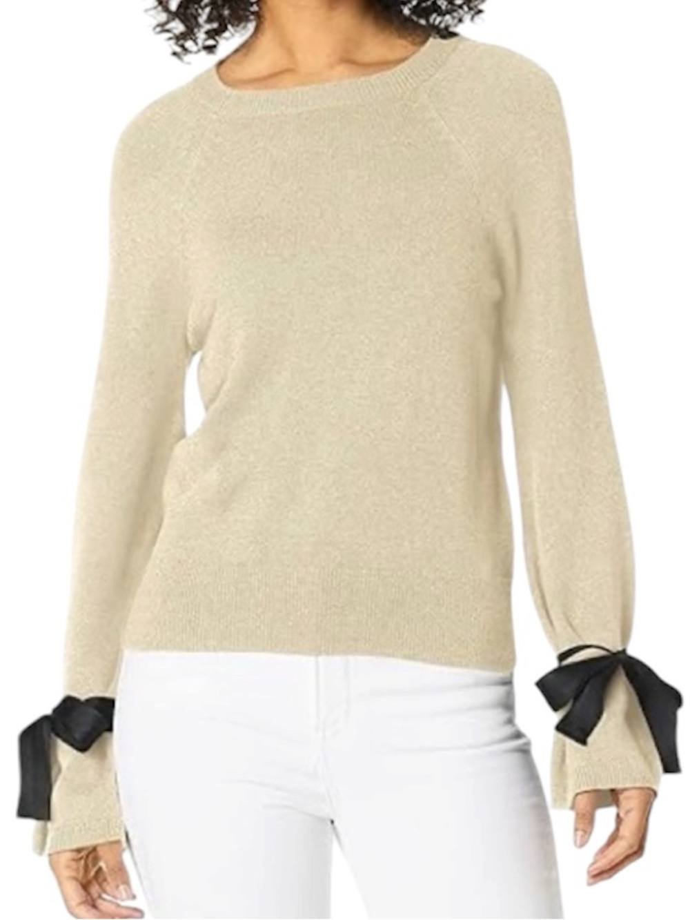 J. CREW MERCANTILE Sandy Knit Merino Wool Sweater Ribbon Tie Bow Sleeve Cuff XL